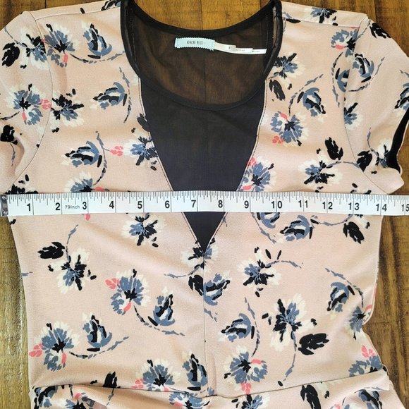 Kimchi Blue Pink Floral V-Neck Dress with Black Mesh - Picture 8 of 9
